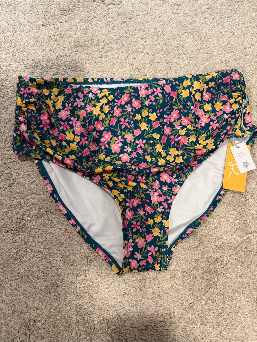 High-Waist Kona Sol Floral Bikini Bottoms in Teal, Pink & Yellow